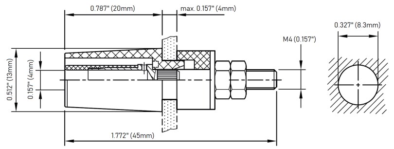 Mechanical Drawing - Pomona Electronics 73098 4mm Mounting Safety Jacks